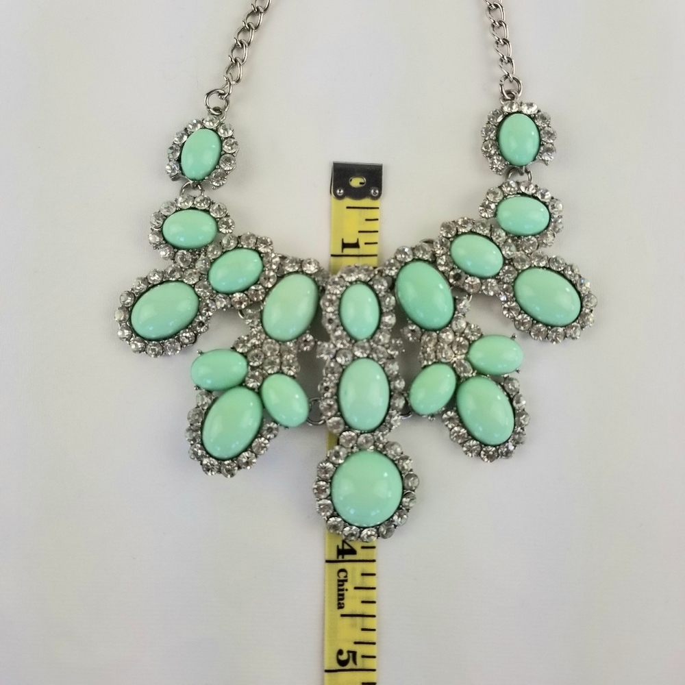 Aqua & Clear Stones Silvertone Bib Necklace - Picture 11 of 12